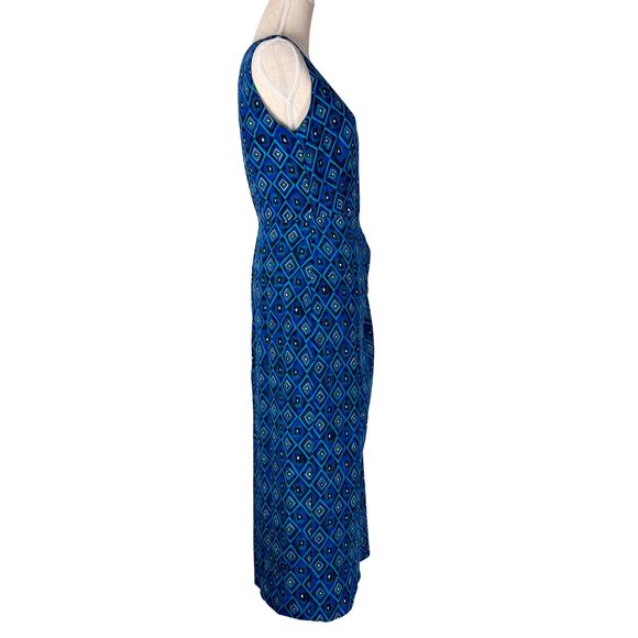 Spenser Jeremy 100% Silk Maxi Dress Blue Geometric Print Sleeveless Size 8 - Picture 4 of 7